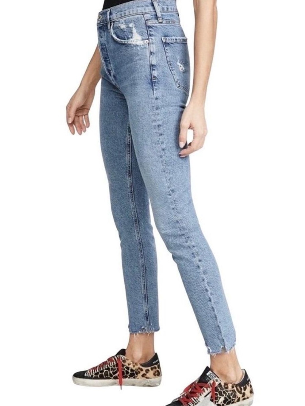 Agolde High-Rise Light Blue Distressed Hem Jeans - Picture 6 of 6